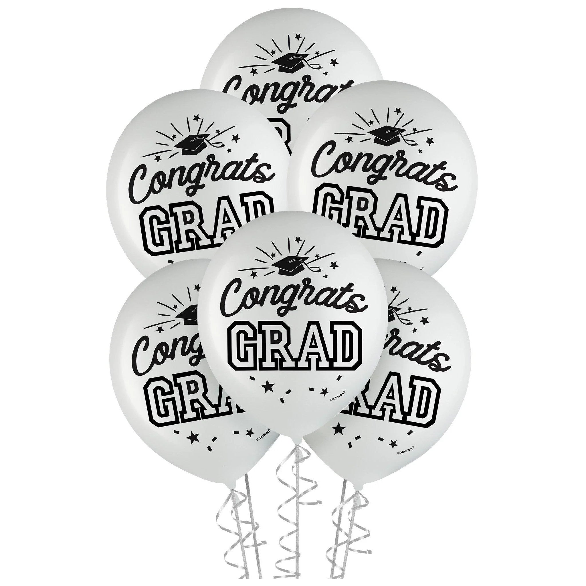 Grad White 15ct Latex Balloon 12"