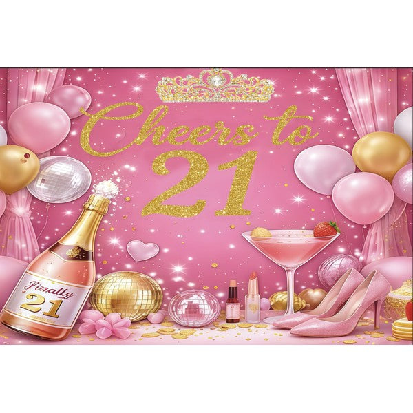 Pink Cheers to 21 vinyl backdrop