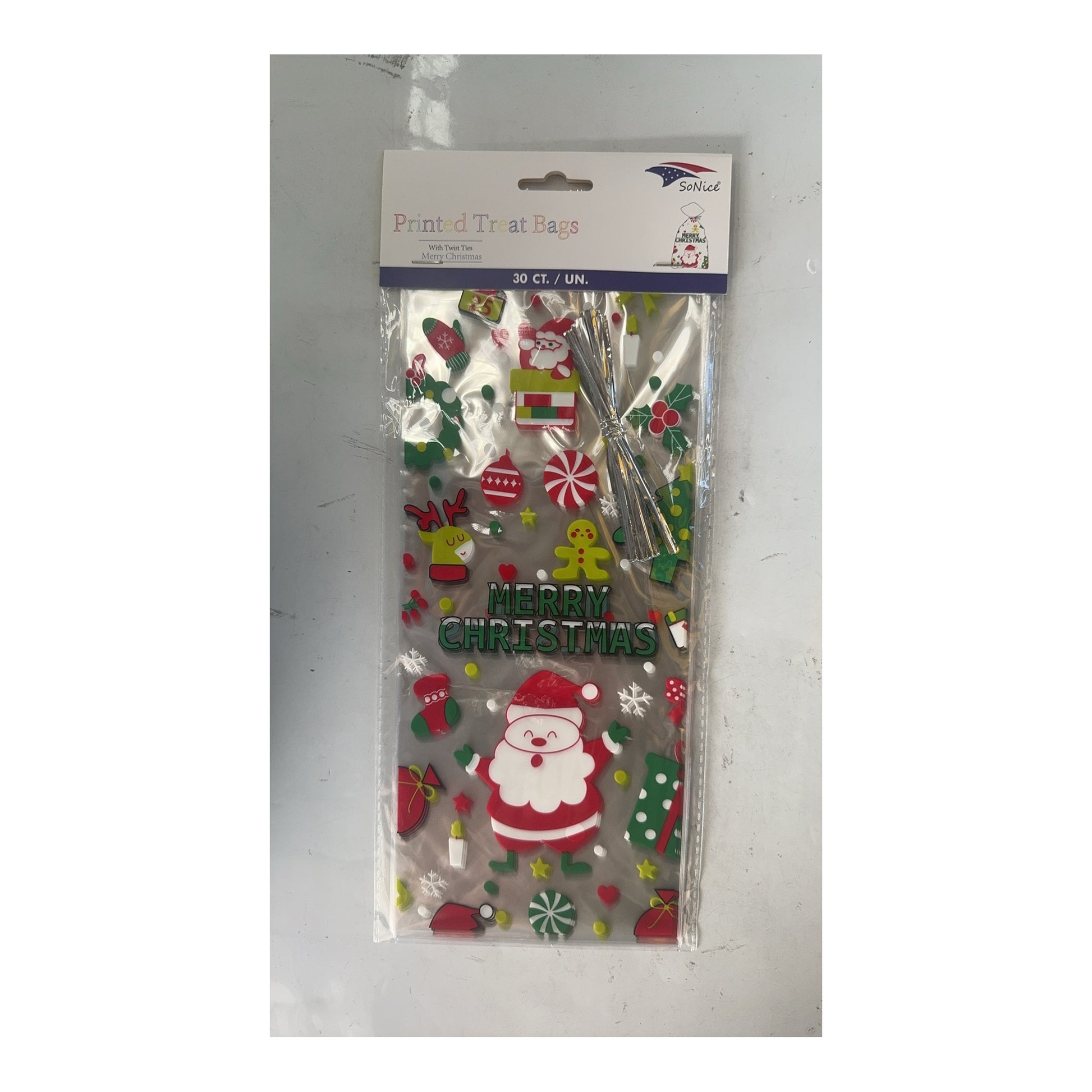 30 ct Print Cellophane bags Merry Christmas 240Pk/Cs