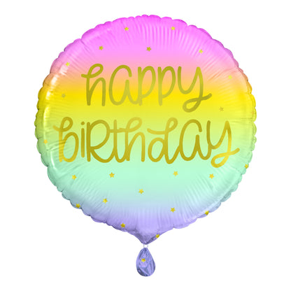 Gold Pastel Rainbow Birthday Foil Balloon Foil Balloon 18"