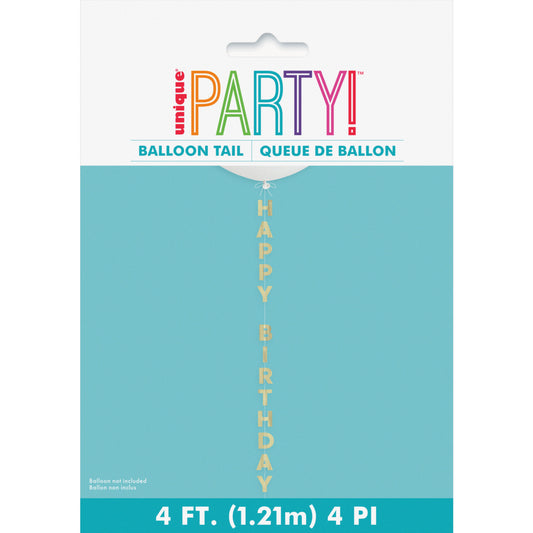 4ft Happy Birthday Balloon Tail Gold