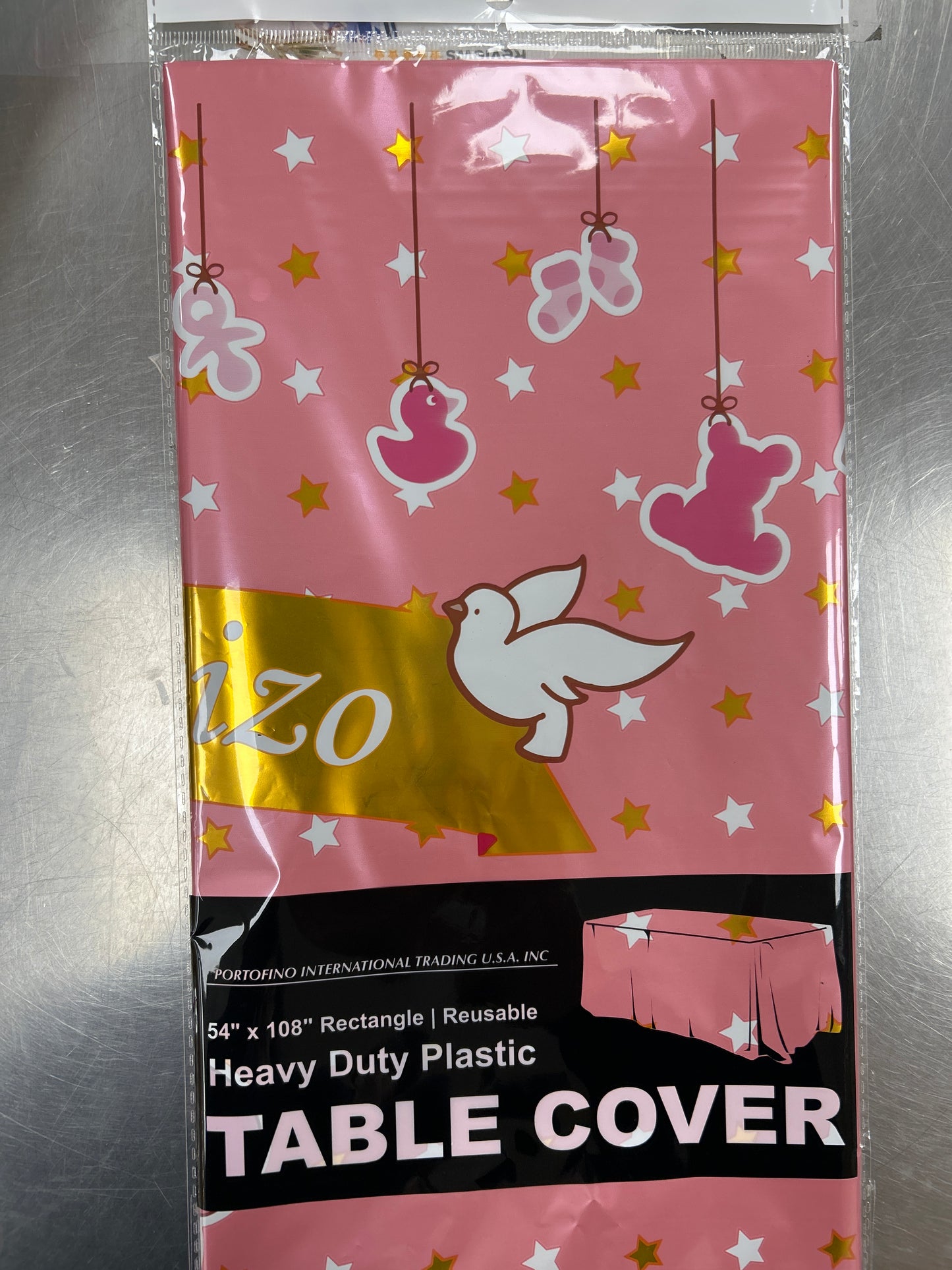 Plastic Foil Table Cover Mi Bautizo Pink