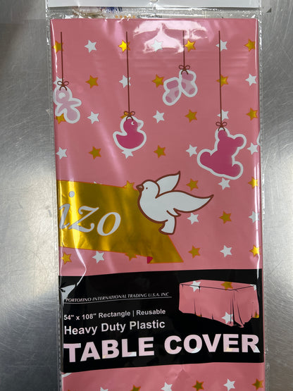 Plastic Foil Table Cover Mi Bautizo Pink
