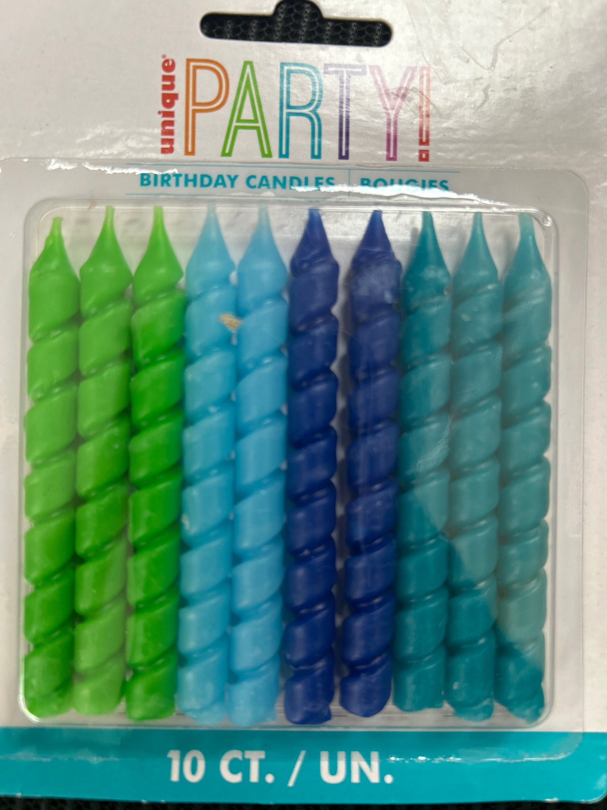 Blue & Green Spiral Birthday candles 10ct
