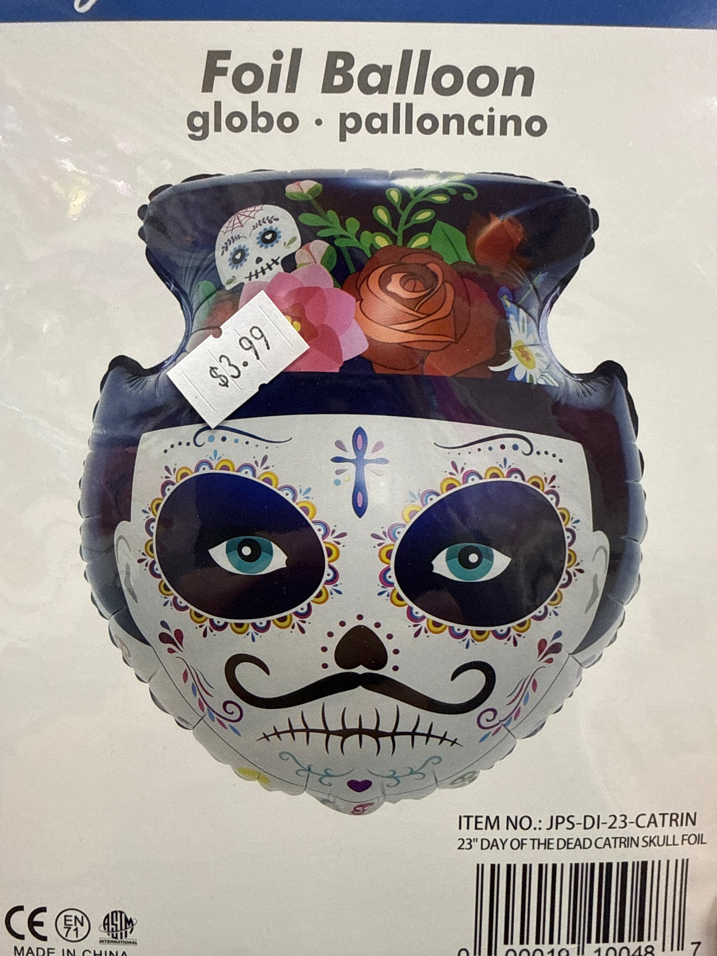 Day of the Dead Catrin Skull Foil Balloon 23"