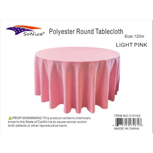 Light pink 120-inch round polyester table cover
