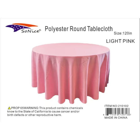 Light pink 120-inch round polyester table cover