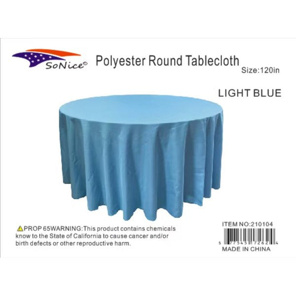 Light blue polyester round tablecloth, 120 inch