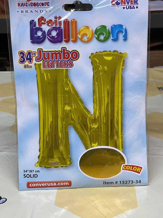 34” Gold Letter ‘N’ Balloon