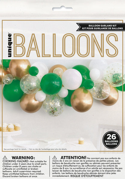 Guirnalda de globos blancos/verdes/dorados, 26 unidades