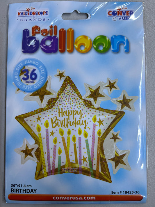 Globo PR 36 pulgadas Cumpleaños Estrellas Multicolor Con Velas