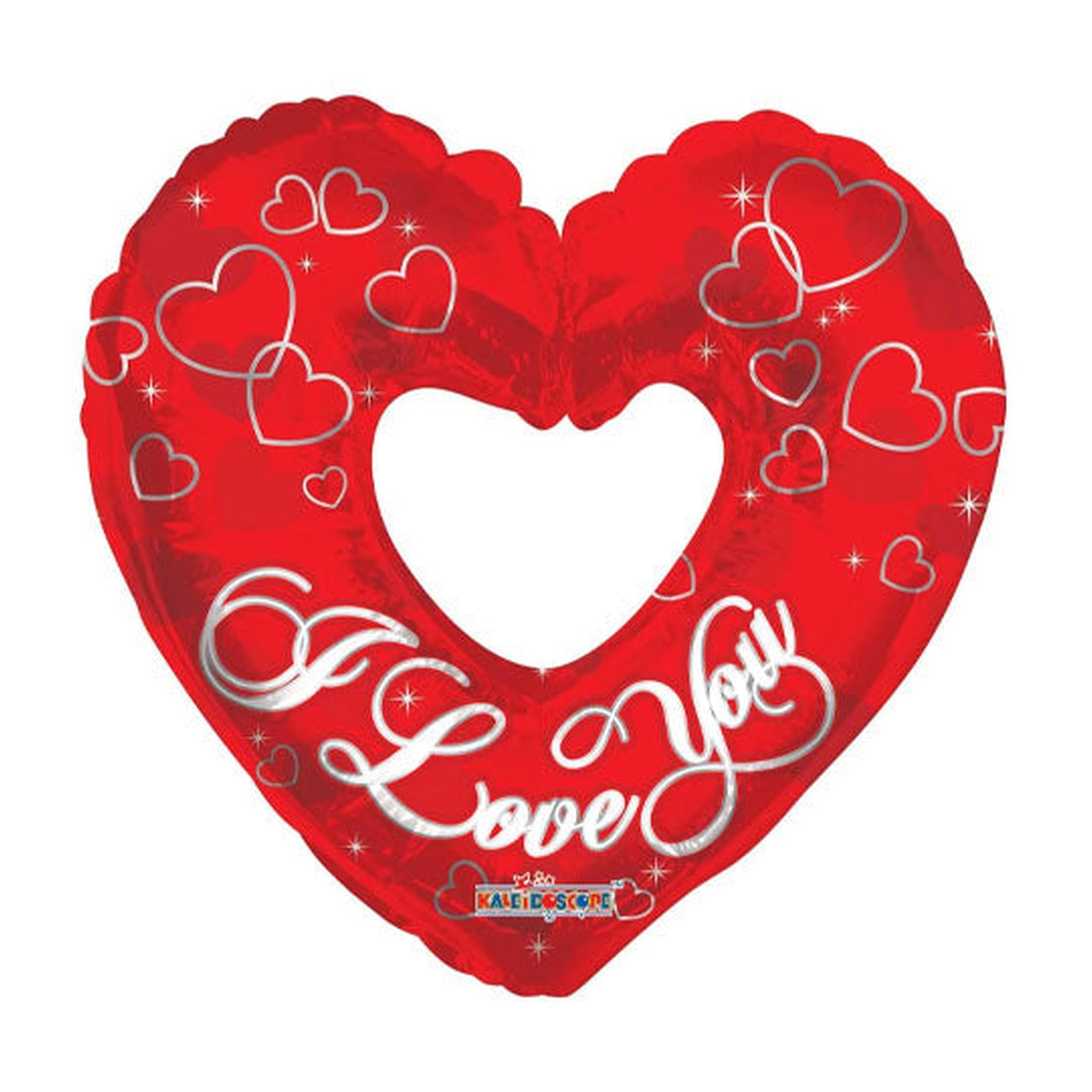 SuperShape I love You Silver Heart With Hole Foil Balloon 36"