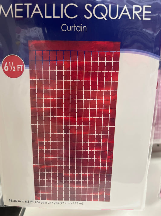Metallic Square Curtain Red
