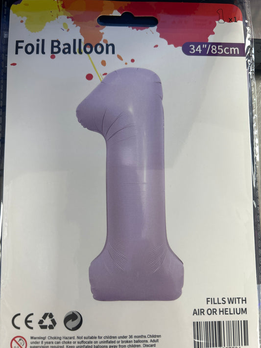 Matte Lavender Number 1 Balloon Foil Balloon 34"