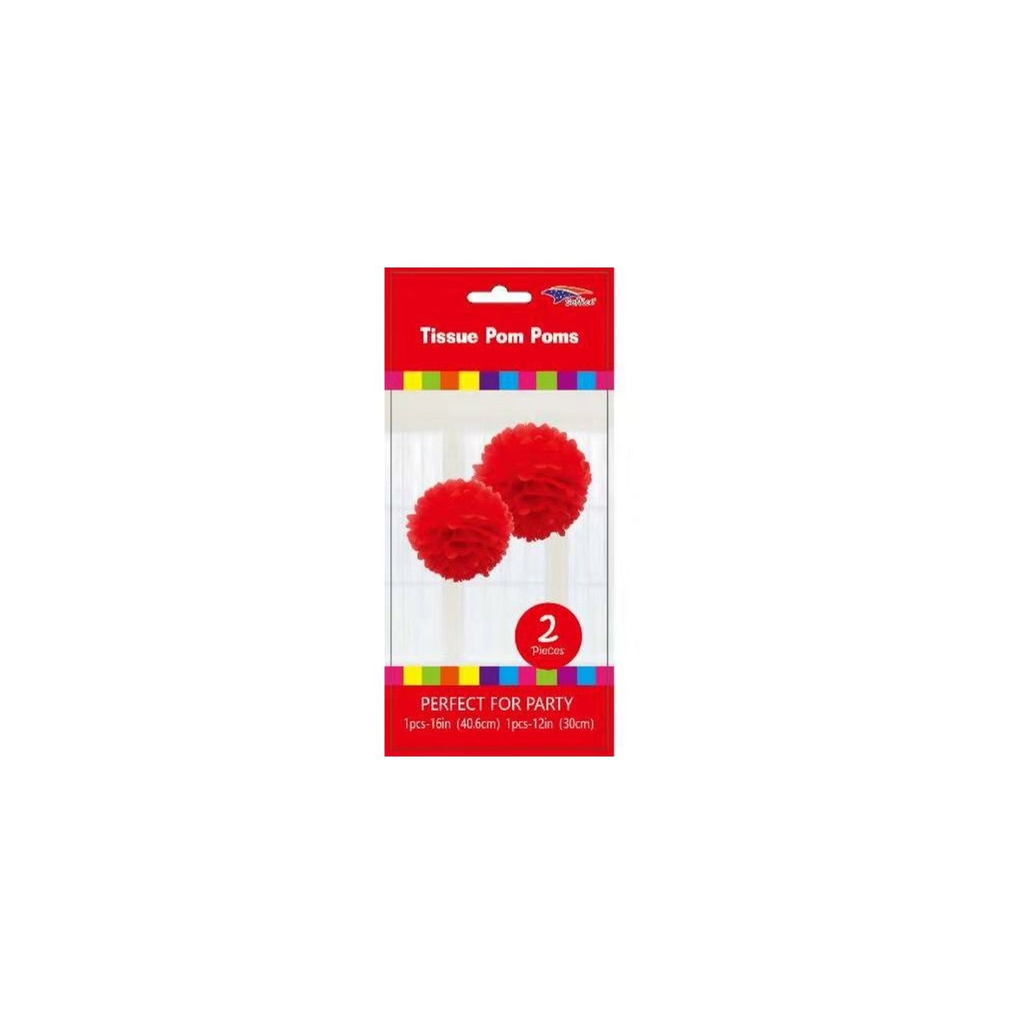 12'+16" Pom Poms Set Red 120Set/Cs