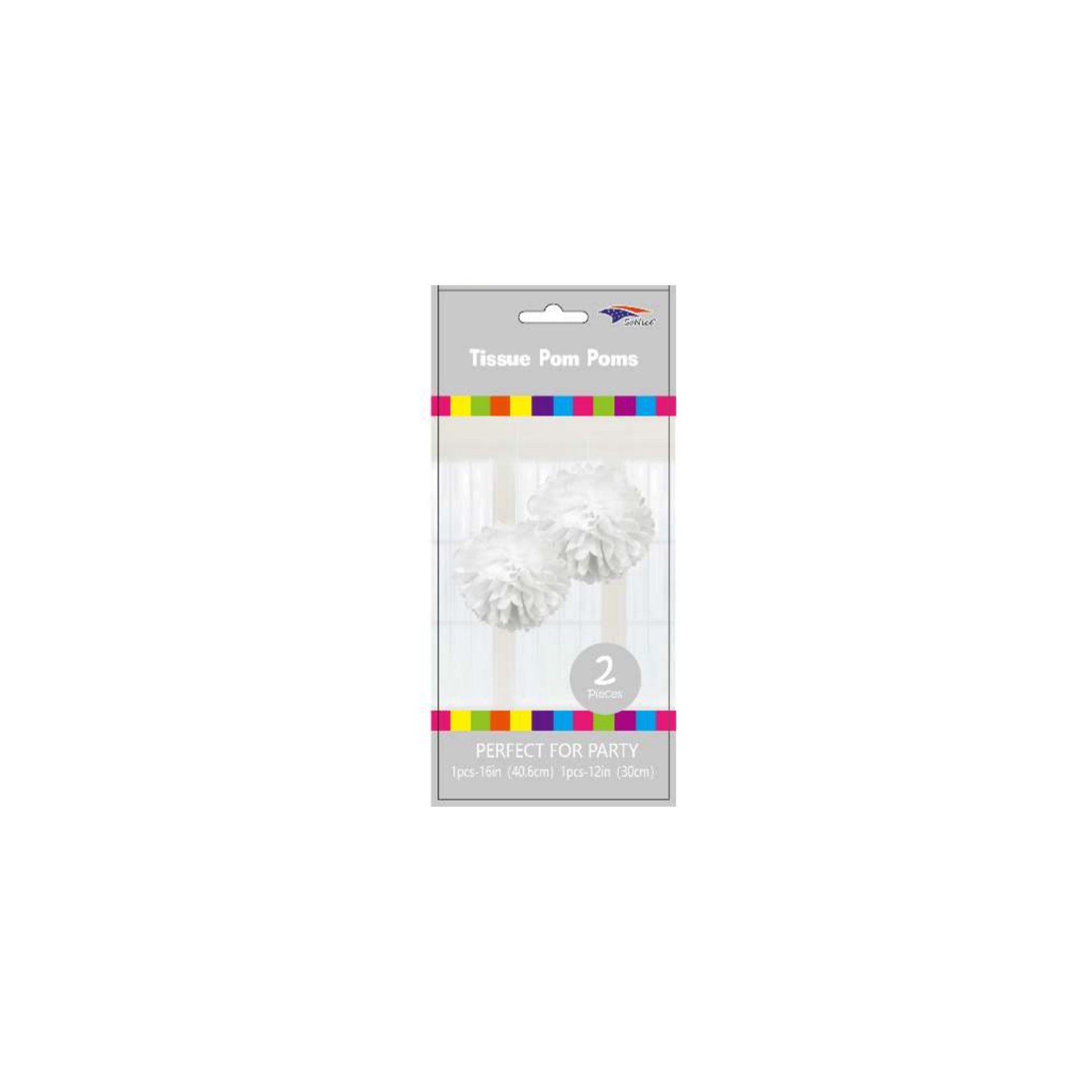 12'+16" Pom Poms Set White120Set/Cs