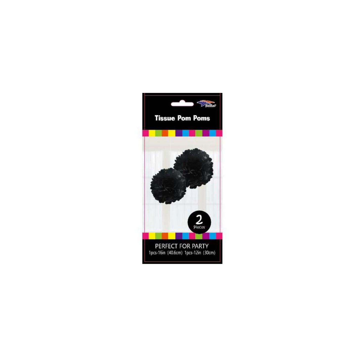12'+16" Pom Poms Set Black 120Set/Cs