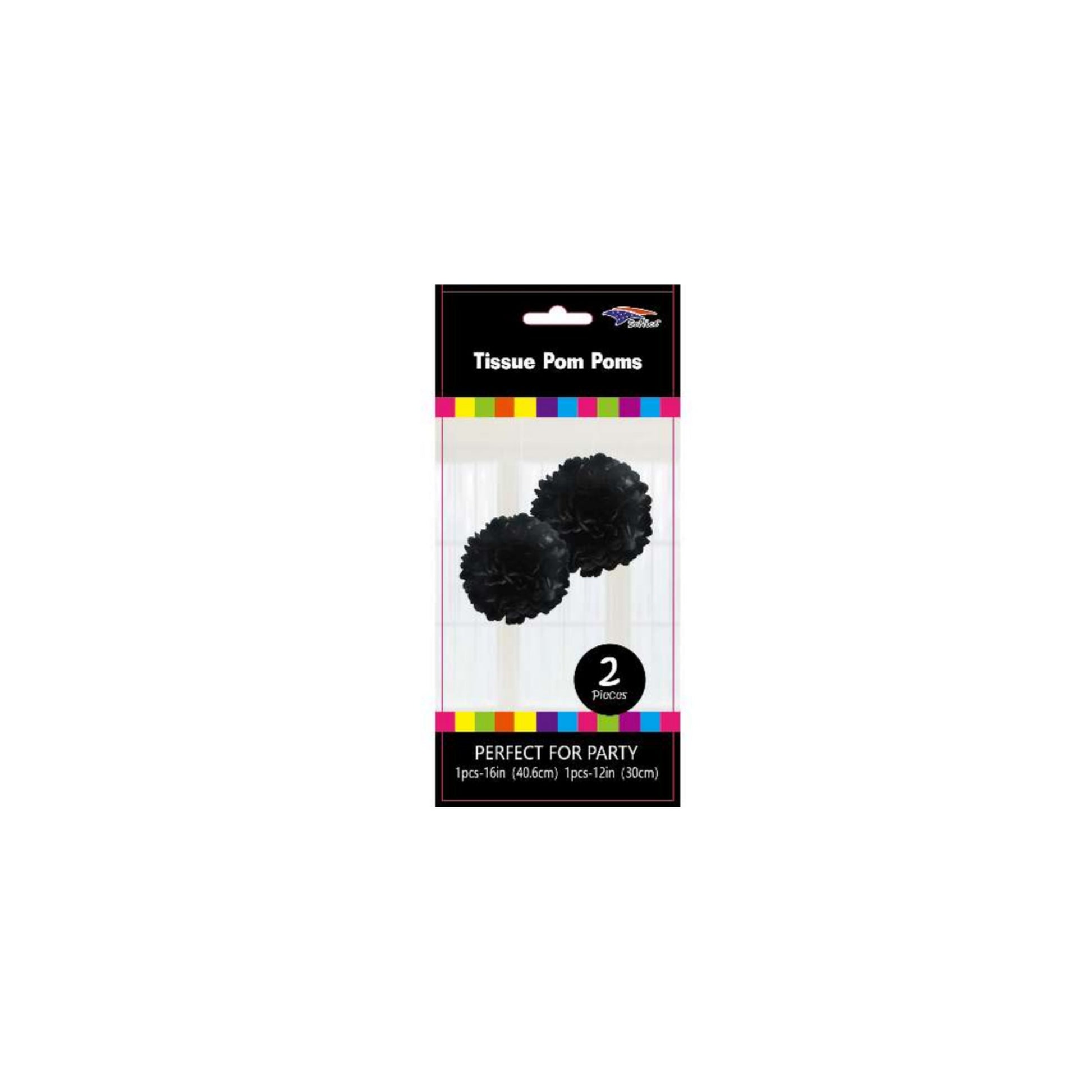 12'+16" Pom Poms Set Black 120Set/Cs