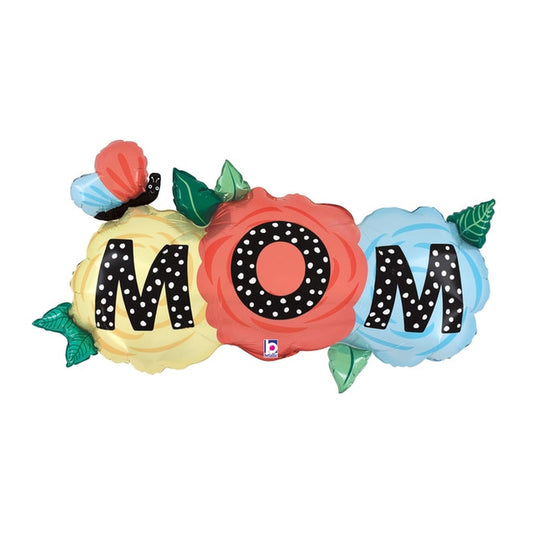Supershape Mom Butterfly Flowers Foil Balloon 47"