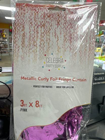 Curly Foil Curtain Met.Pink