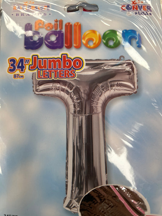 34” Silver Letter ‘T’ Balloon