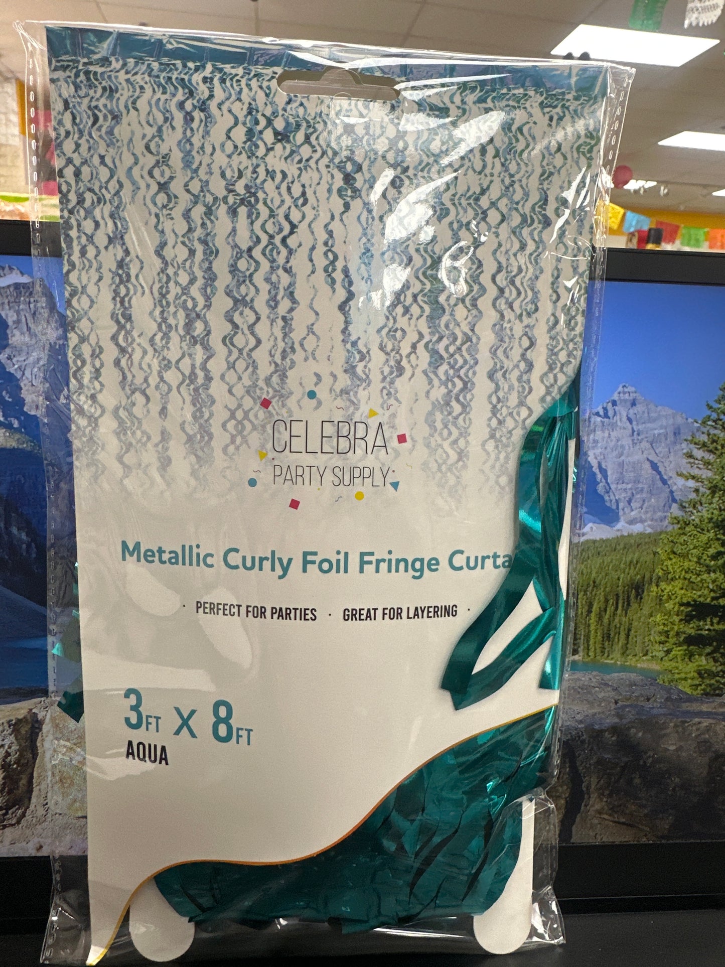 Curly Foil Curtain Met.Aqua