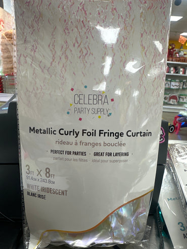 Curly Foil Curtain Met.White Iridescent