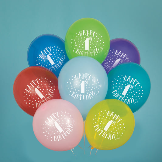 1st Birthday 8ct Latex Balloon 12"