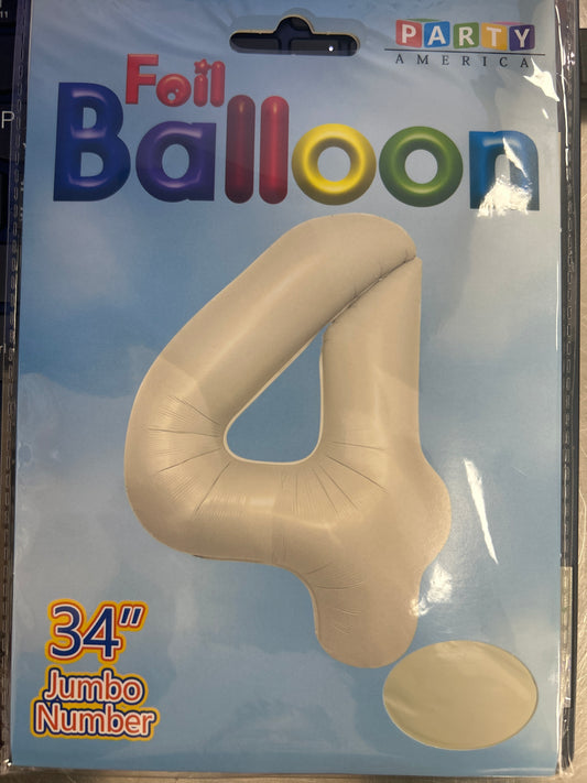 Cream Number 4 Balloon Foil Balloon 34"