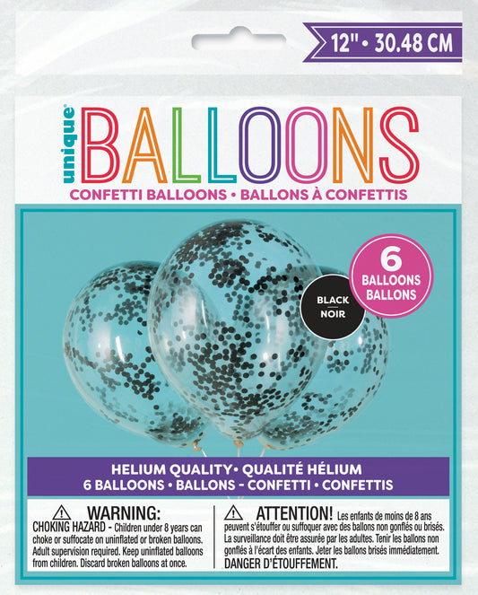 Confetti Black 6ct Latex Balloon 12"
