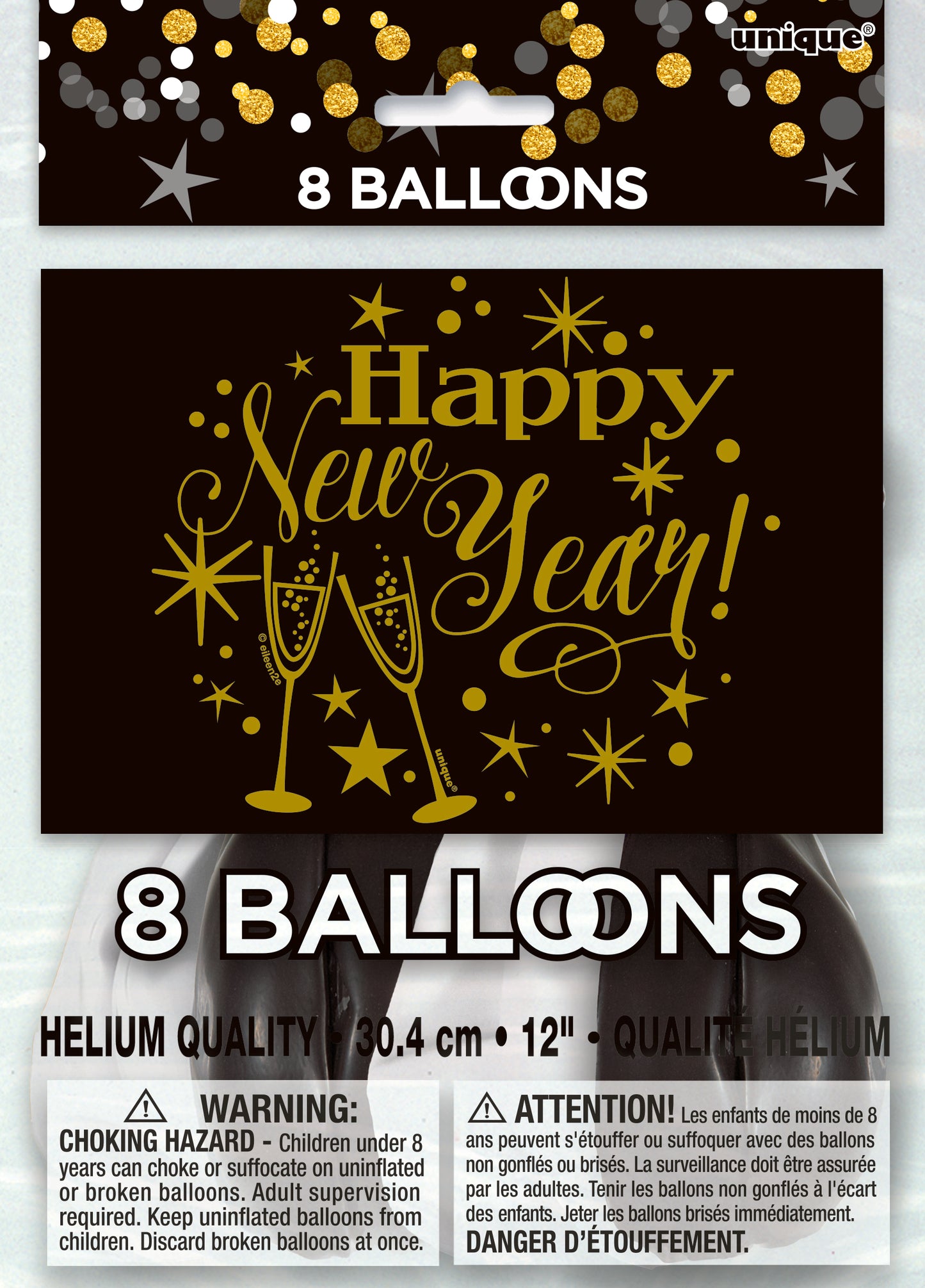 Globo de látex Glitter Año Nuevo 8pz 12"
