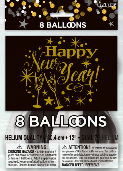 Globo de látex Glitter Año Nuevo 8pz 12"