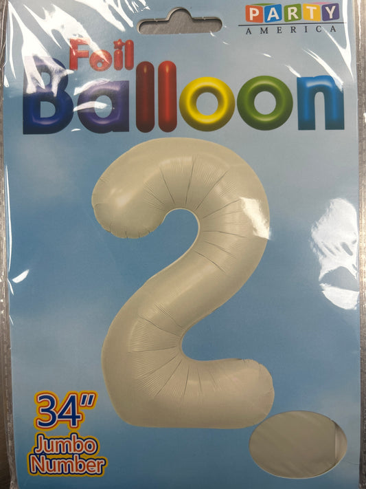 Cream Number 2 Balloon Foil Balloon 34"