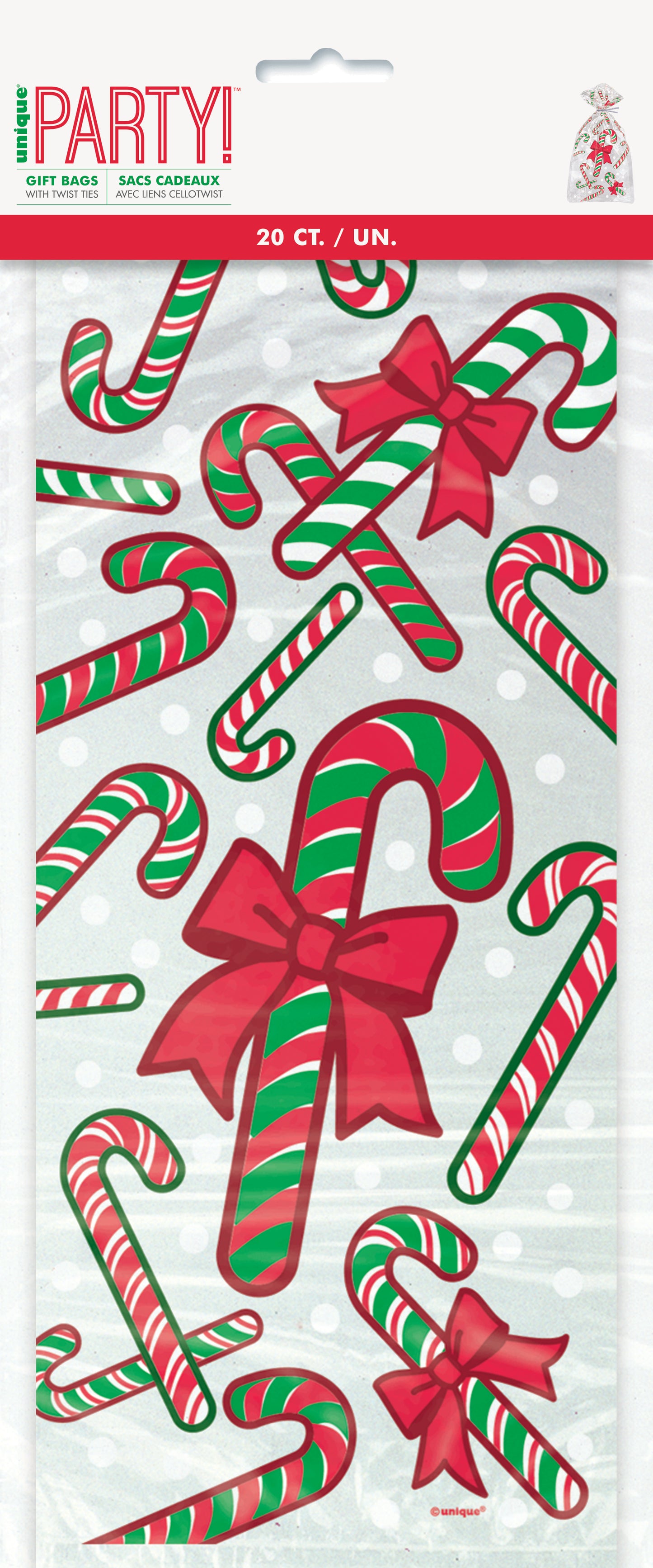 Candy Cane Cellophane Bags 20ct