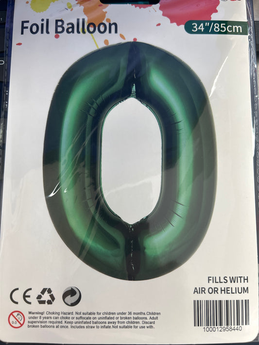 Emerald Green Number 0 Balloon Foil Balloon 34"