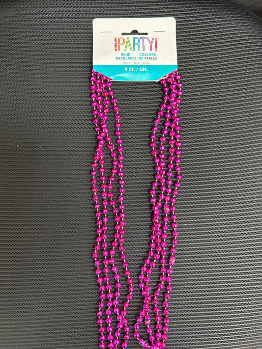 Hot Pink Metallic Bead Necklaces 4ct