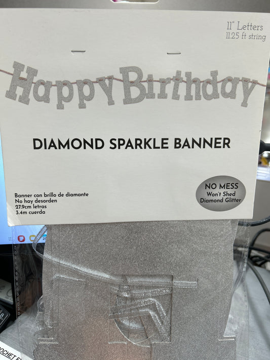 11 ft Happy Birthday Banner Silver
