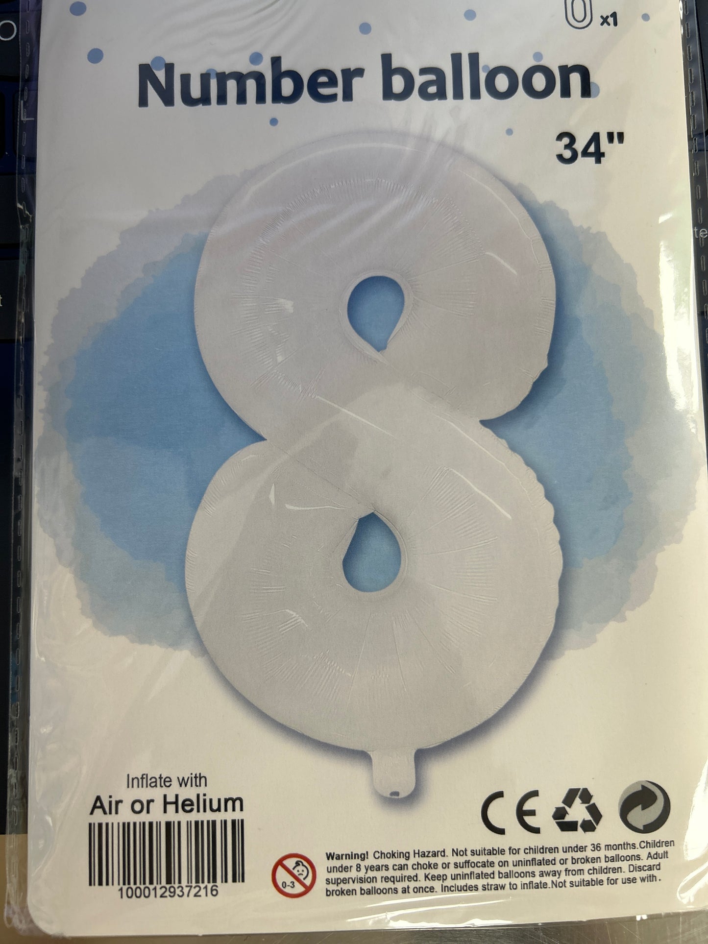 White Number 8 Balloon Foil Balloon 34"