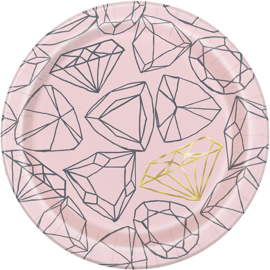 7" Plate Pink Dmnd Bachelor 8ct