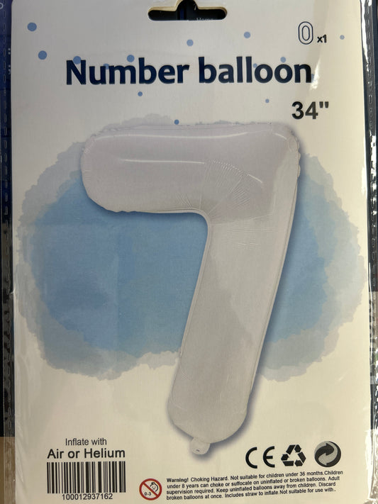 White Number 7 Balloon Foil Balloon 34"