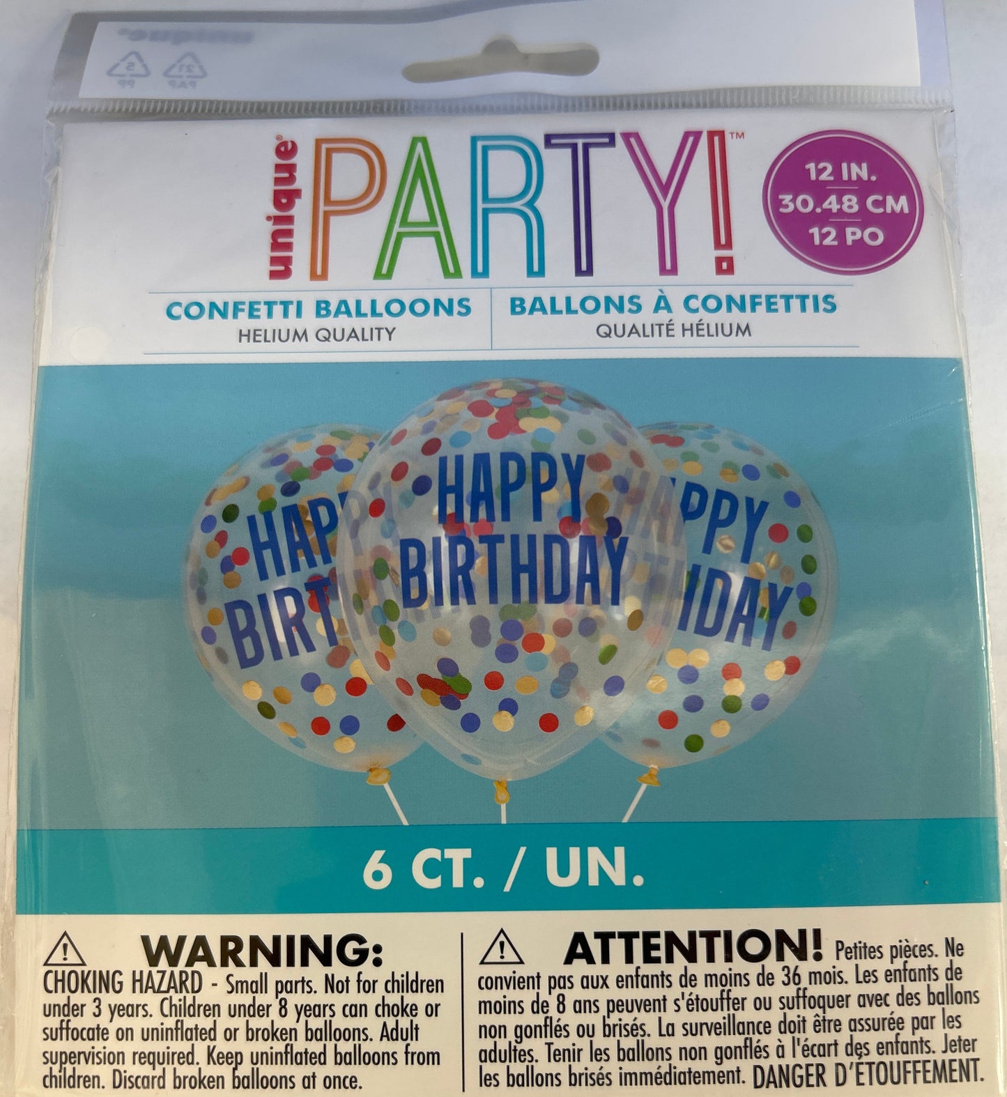 12" Clear Multicolor Latex Balloons W/ Confetti 6ct