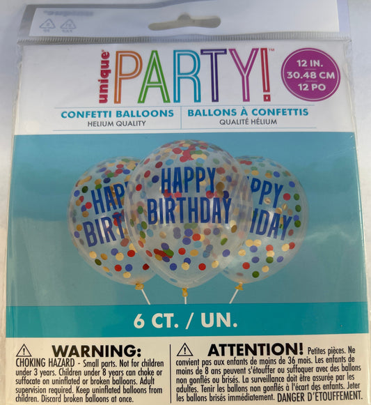 12" Clear Multicolor Latex Balloons W/ Confetti 6ct