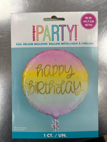 Gold Pastel Rainbow Birthday Foil Balloon 18"