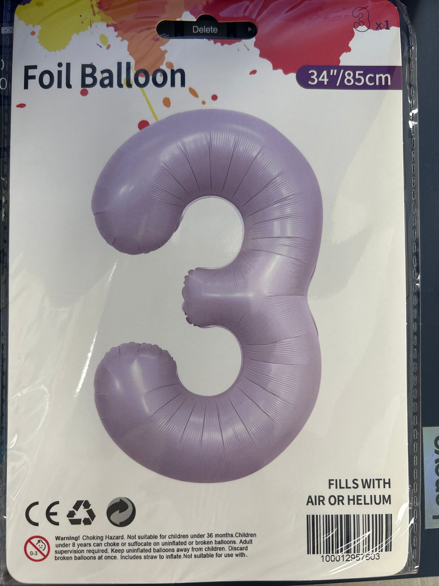 Matte Lavender Number 3 Balloon Foil Balloon 34"