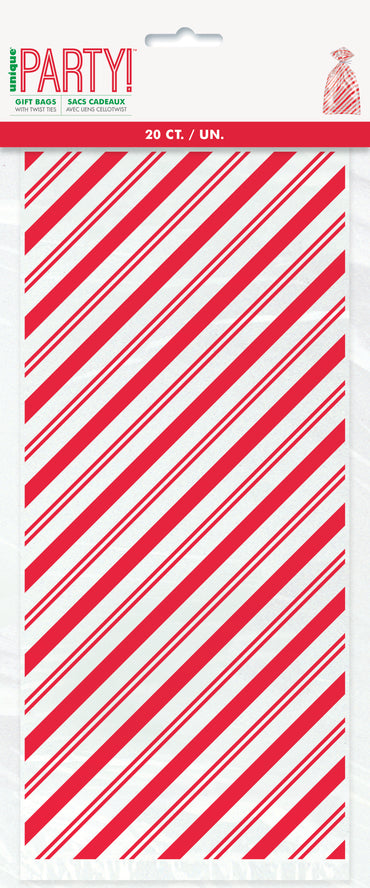 Red Stripe Cellophane Bags 20ct