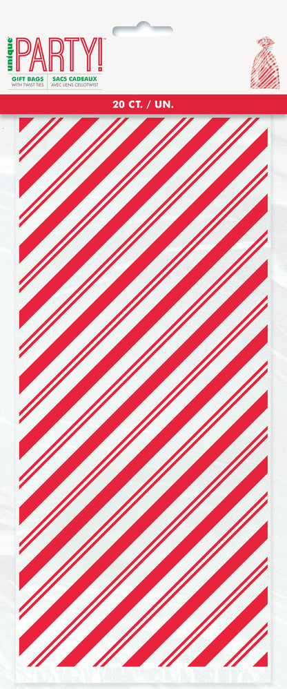 Red Stripe Cellophane Bags 20ct