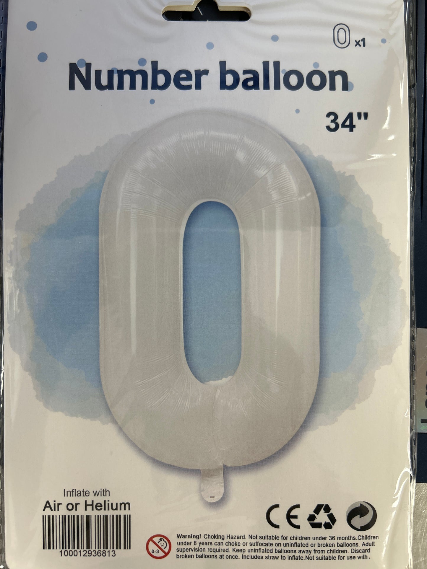 White Number 0 Balloon Foil Balloon 34"