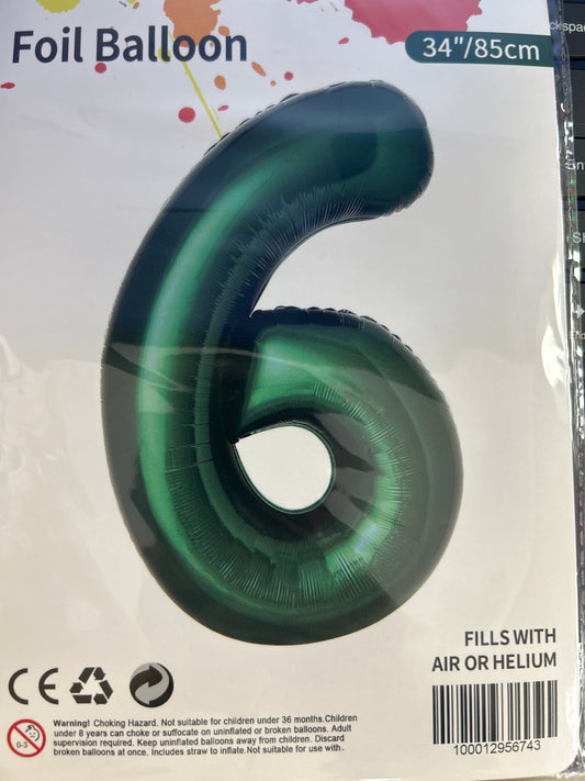 Emerald Green Number 6 Balloon Foil Balloon 34"