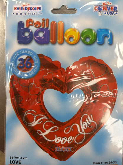 SuperShape I love You Silver Heart With Hole Foil Balloon 36"