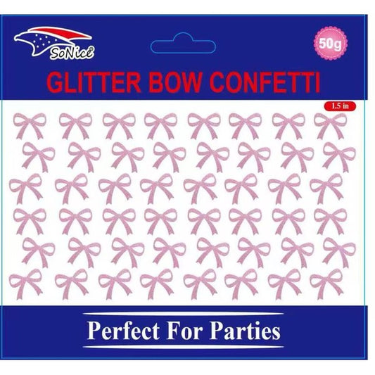 Pink glitter bow confetti, 1.5 inch, 50 gram bag